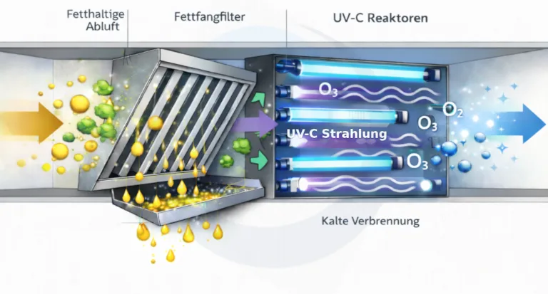 Nachher: Abluftanlage mit UV-C Reaktoren – Abluft deutlich gereinigt